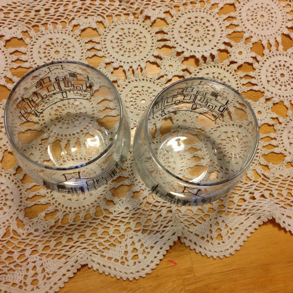 Stemless wine or cocktail glasses, weighted bottom, architectural theme